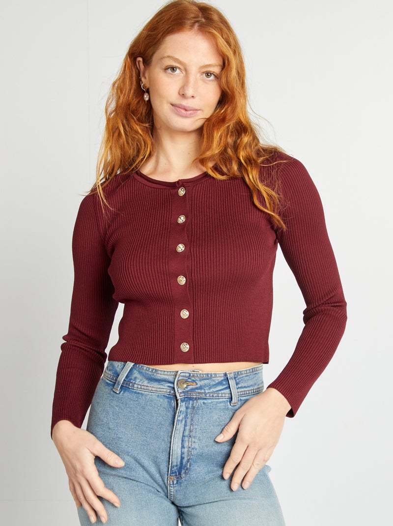 Cropped vest van ribstof ROOD - Kiabi