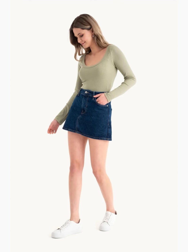 Croptop basique en coton à manches longues hiccup Vert - Kiabi
