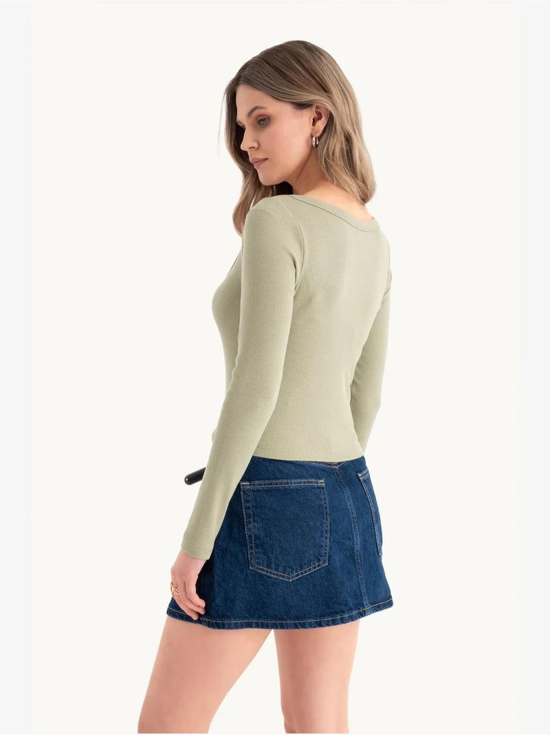 Croptop basique en coton à manches longues hiccup Vert - Kiabi