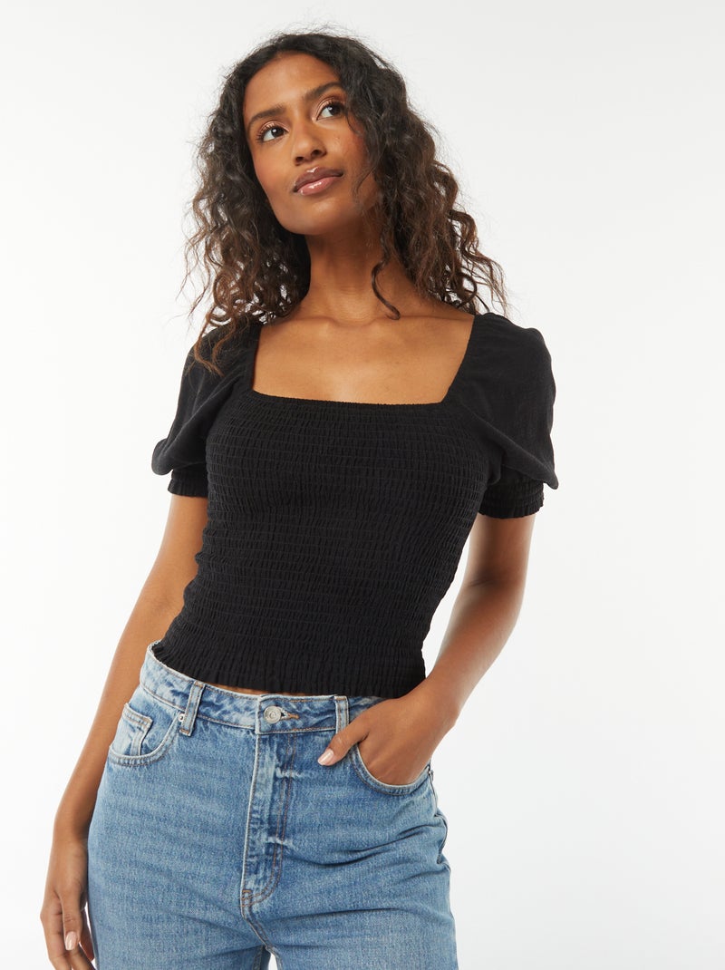 Croptop met korte mouw zwart - Kiabi