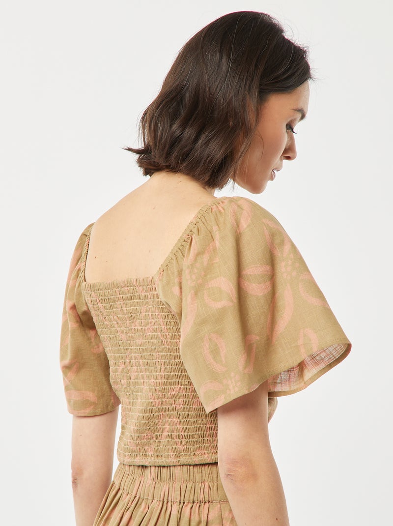 Croptop met sierstrik en vlindermouwtjes GROEN - Kiabi