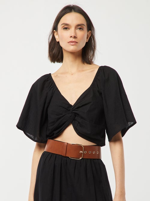 Croptop met sierstrik en vlindermouwtjes - Kiabi