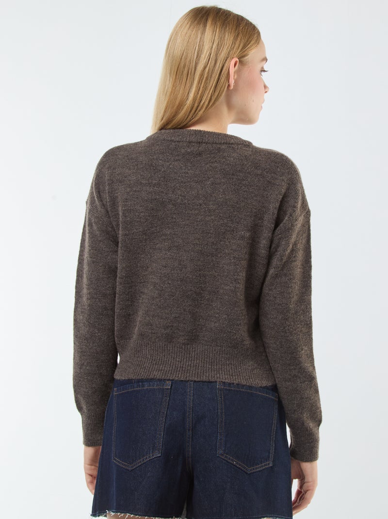 Croptrui van zacht tricot bruin - Kiabi