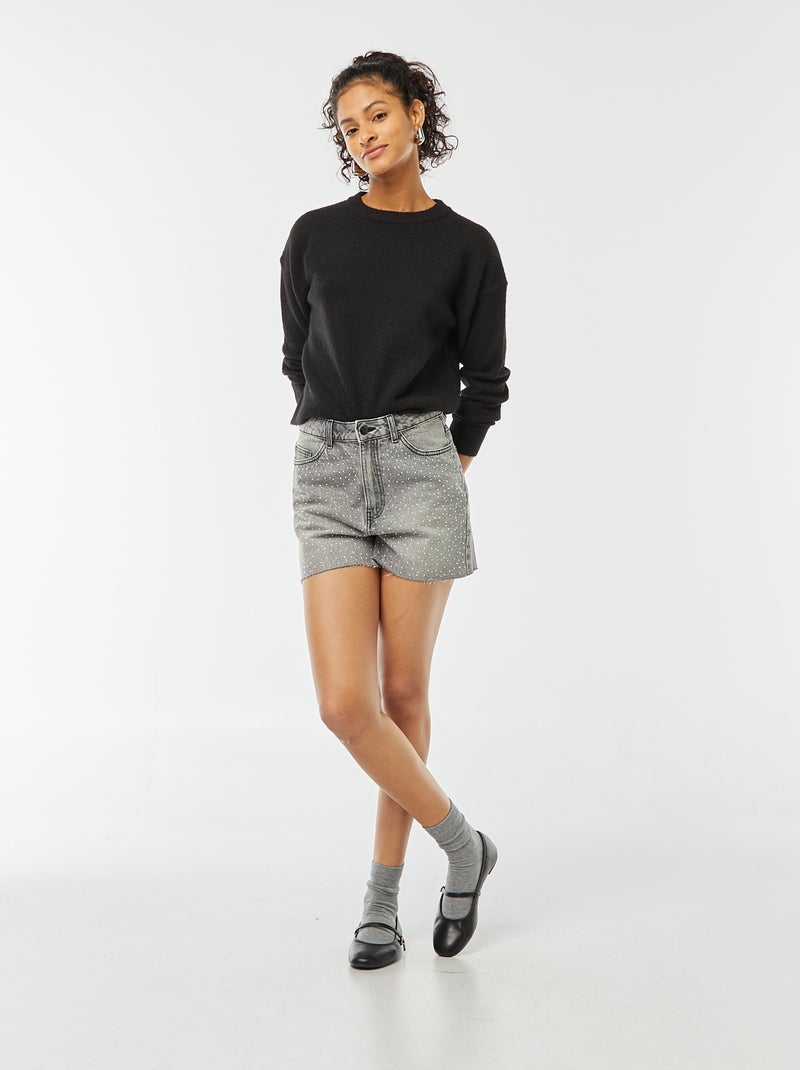 Croptrui van zacht tricot zwart - Kiabi