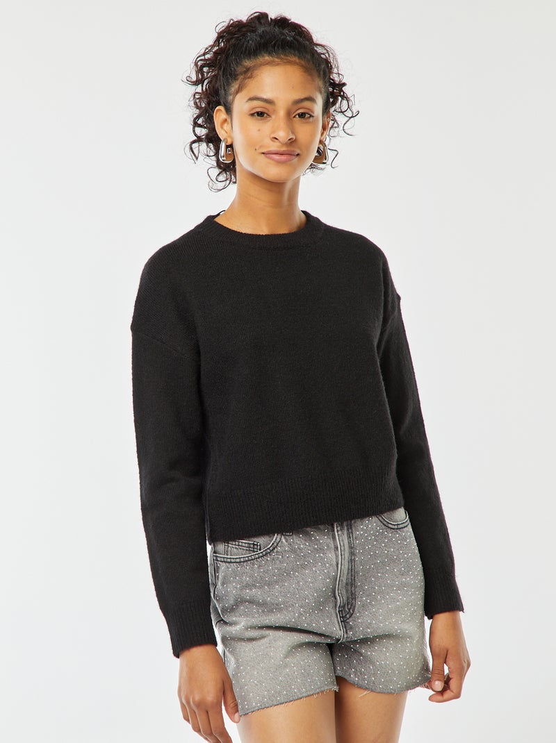 Croptrui van zacht tricot zwart - Kiabi