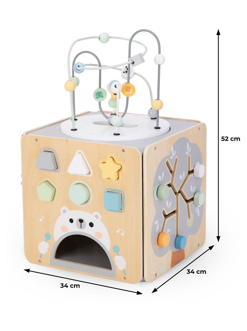 Cube d'activité bois avec boulier, boucle motorisée, trieur formes, labyrinthe forme arbre N/A - Kiabi