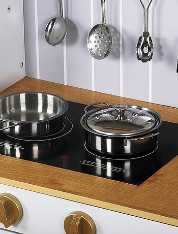 Cuisine enfant 3+ en bois avec accessoires et tablier - micro-ondes, four, évier