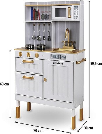Cuisine enfant 3+ en bois avec accessoires et tablier - micro-ondes, four, évier