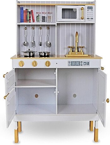 Cuisine enfant 3+ en bois avec accessoires et tablier - micro-ondes, four, évier
