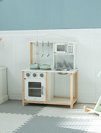 Cuisine enfant bois avec micro-ondes et évier mamabrum