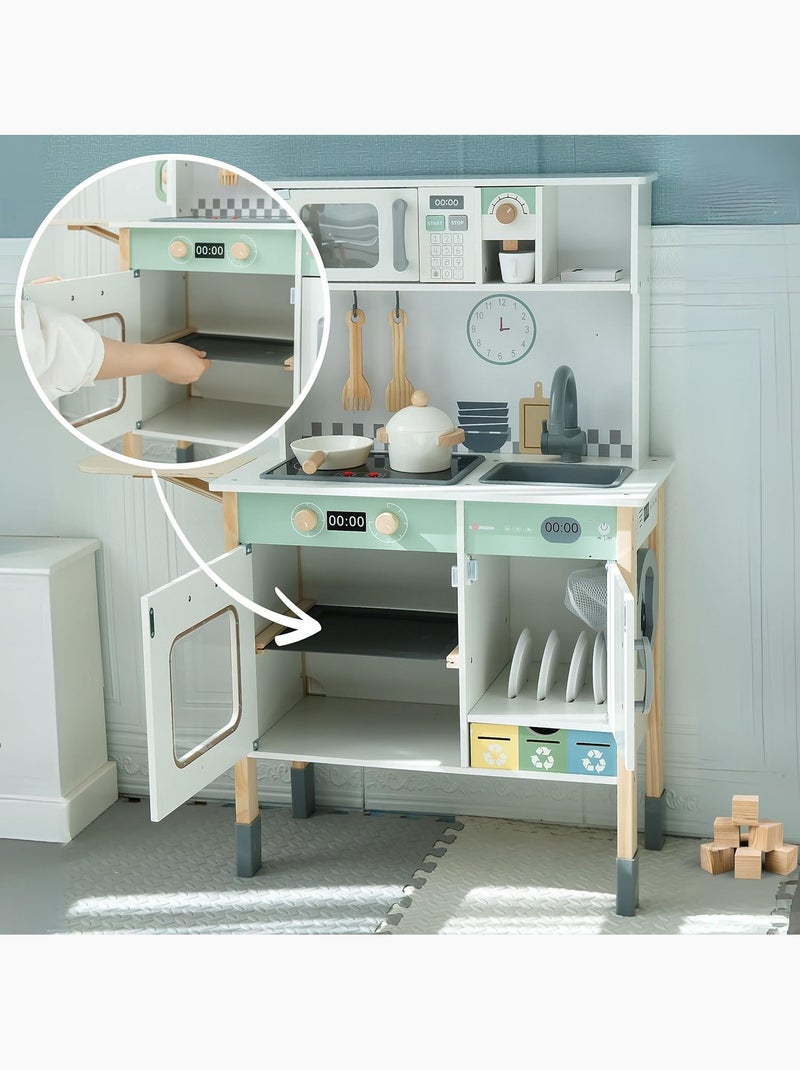 Cuisine enfant bois interactive évolutive, pieds amovible- lave-linge, lave-vaisselle, tableau - led N/A - Kiabi