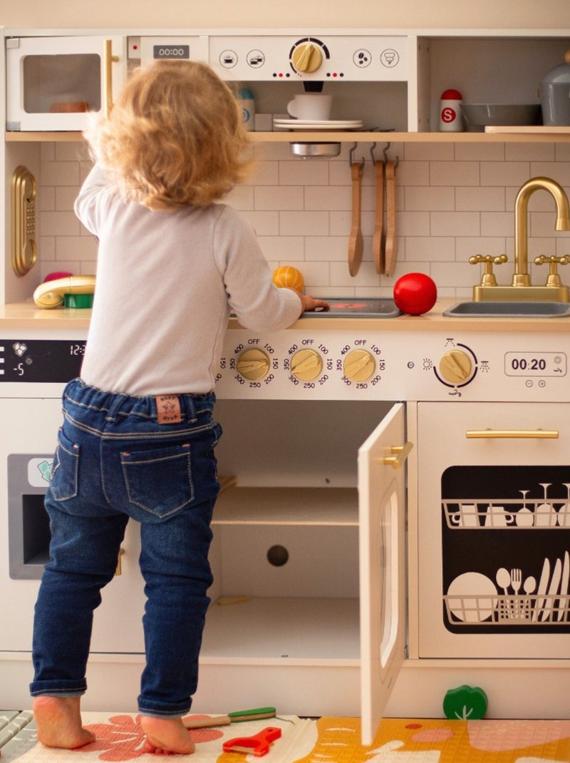 Cuisine enfant bois, led, micro-ondes, lave-vaisselle, machine à café, four N/A - Kiabi