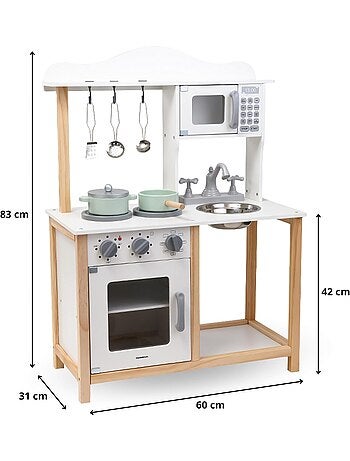 Cuisine enfant bois, micro-ondes, four, évier et accessoires, sons mécanique, jouet montessori +3