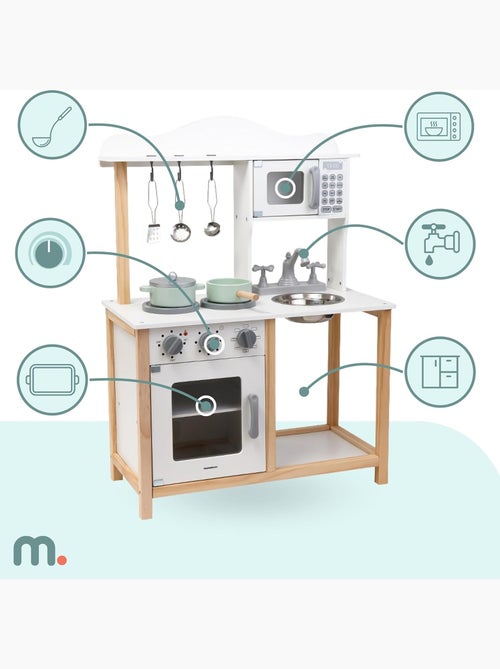 Cuisine enfant bois, micro-ondes, four, évier et accessoires, sons mécanique, jouet montessori +3 - Kiabi