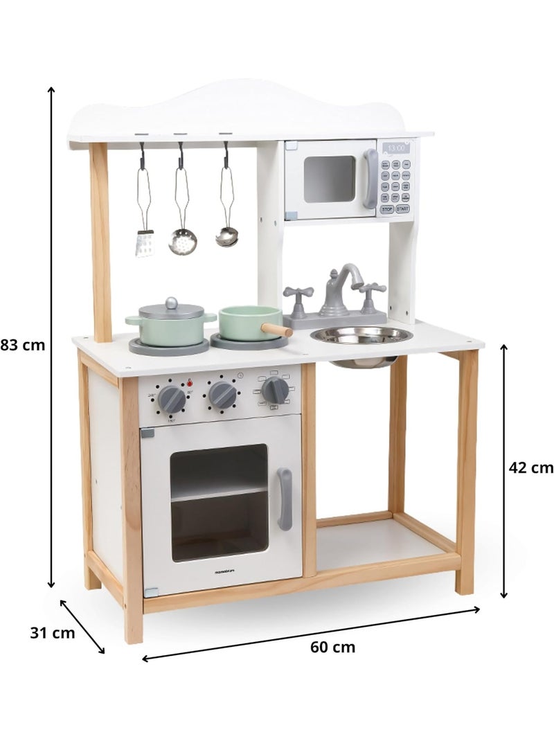 Cuisine enfant bois, micro-ondes, four, évier et accessoires, sons mécanique, jouet montessori +3 N/A - Kiabi