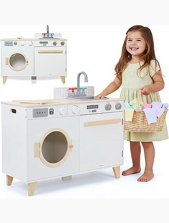 Cuisine enfant & buanderie en bois - avec lave-linge, évier et accessoires 73,5*29*67 cm