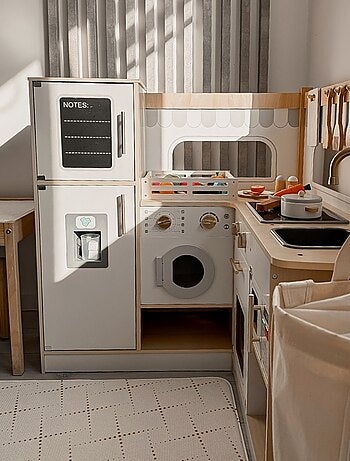 Cuisine interactive bois frigo et micro-ondes mamabrum