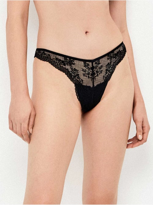 Culotte brésilien en dentelle avec lanières et anneaux - Kiabi