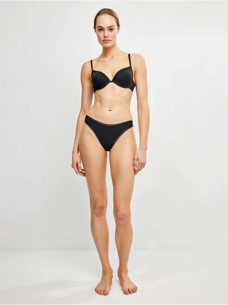 Culotte brésilienne avec galon de plumetis Noir - Kiabi