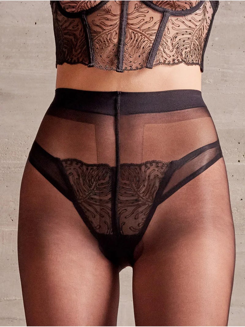 Culotte brésilienne en dentelle brodée Noir - Kiabi