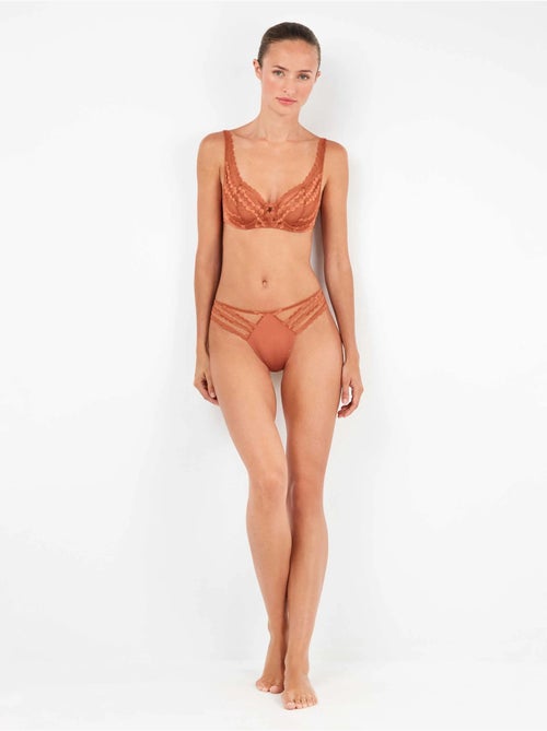 Culotte brésilienne en dentelle et microfibre - Kiabi