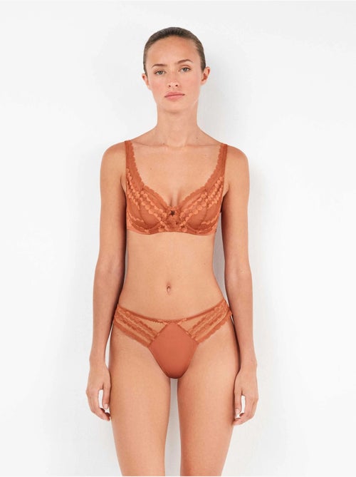 Culotte brésilienne en dentelle et microfibre - Kiabi