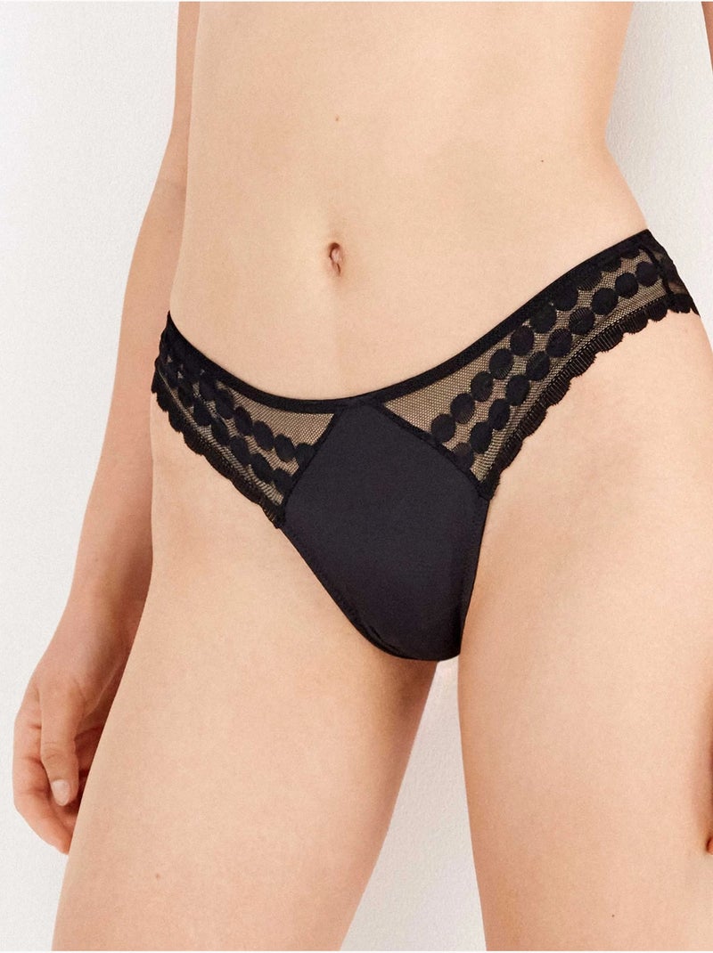 Culotte brésilienne en dentelle et microfibre Noir - Kiabi