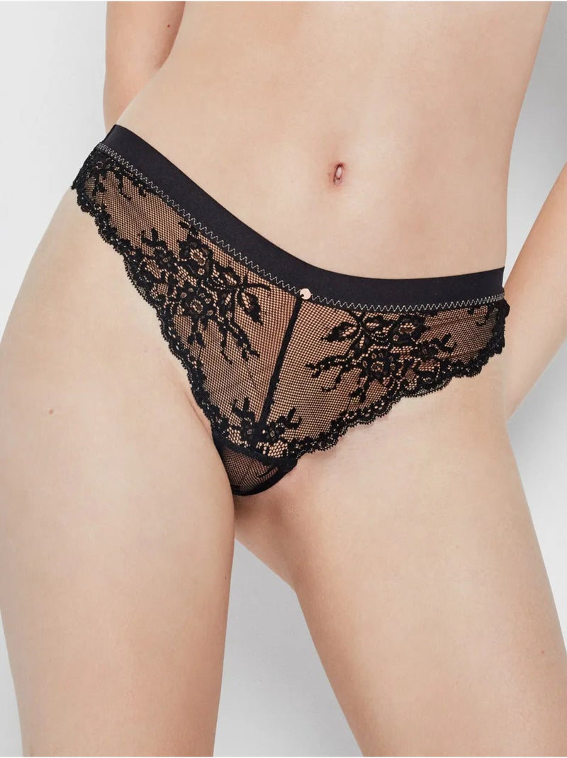 Culotte brésilienne en dentelle Noir - Kiabi