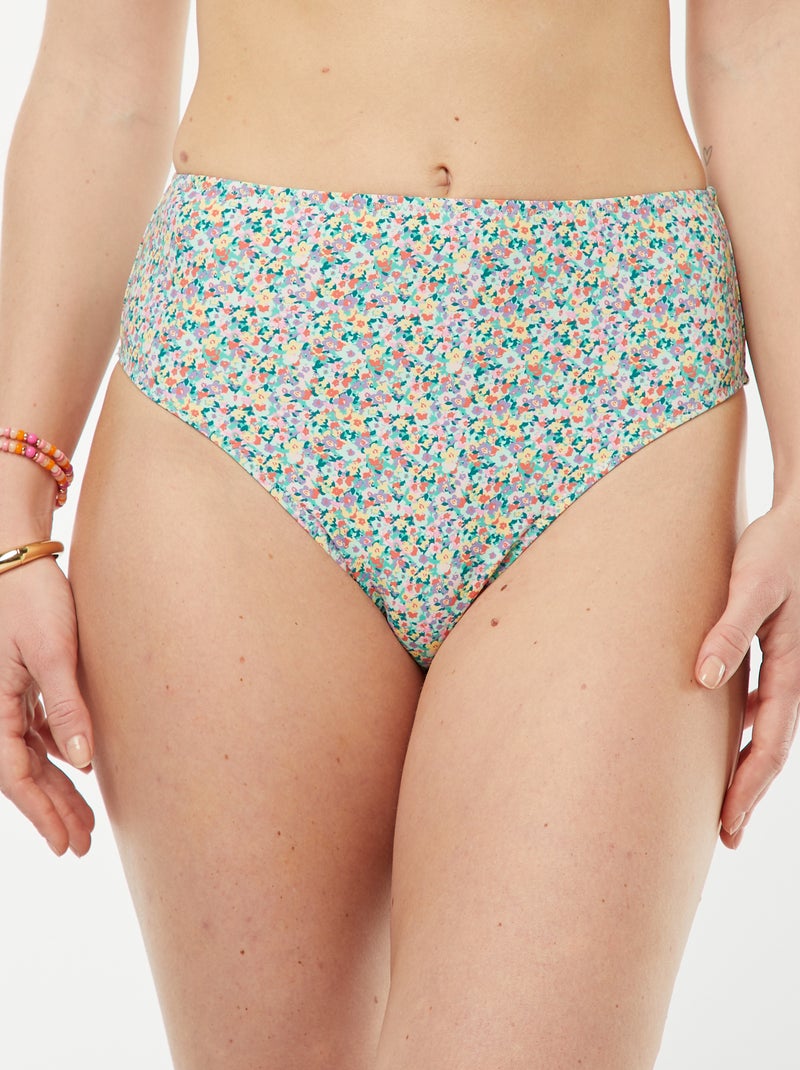 Culotte de bain taille haute fleurie Bleu fleuri - Kiabi