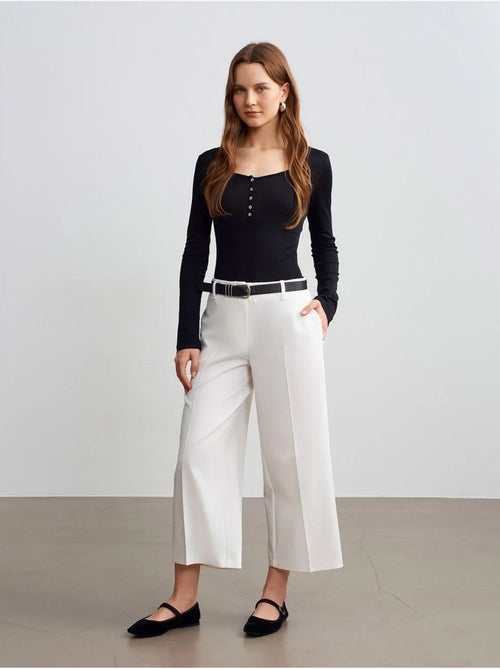 Culotte en crêpe à taille haute et ceinture dilvin - Kiabi