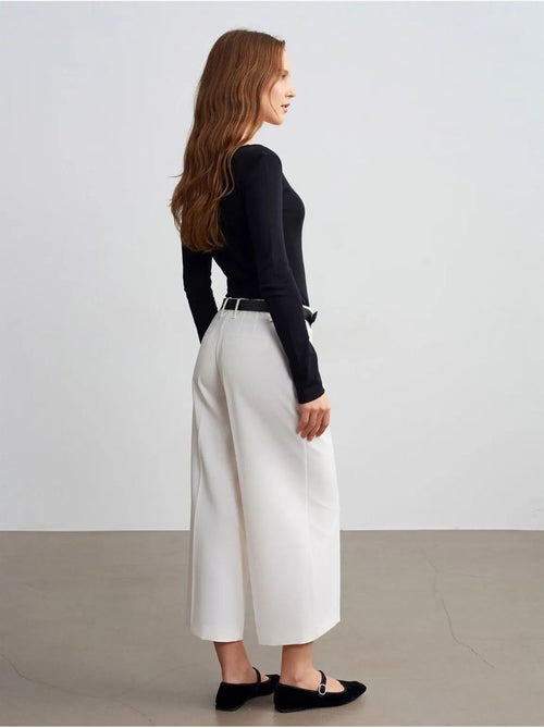 Culotte en crêpe à taille haute et ceinture dilvin - Kiabi