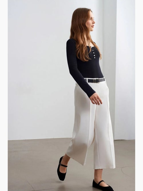 Culotte en crêpe à taille haute et ceinture dilvin - Kiabi