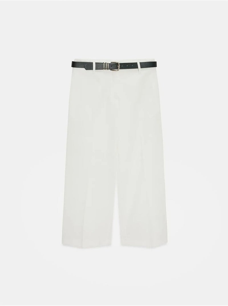 Culotte en crêpe à taille haute et ceinture dilvin Blanc cassé - Kiabi