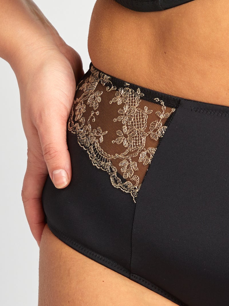 Culotte en microfibre avec broderies Noir - Kiabi