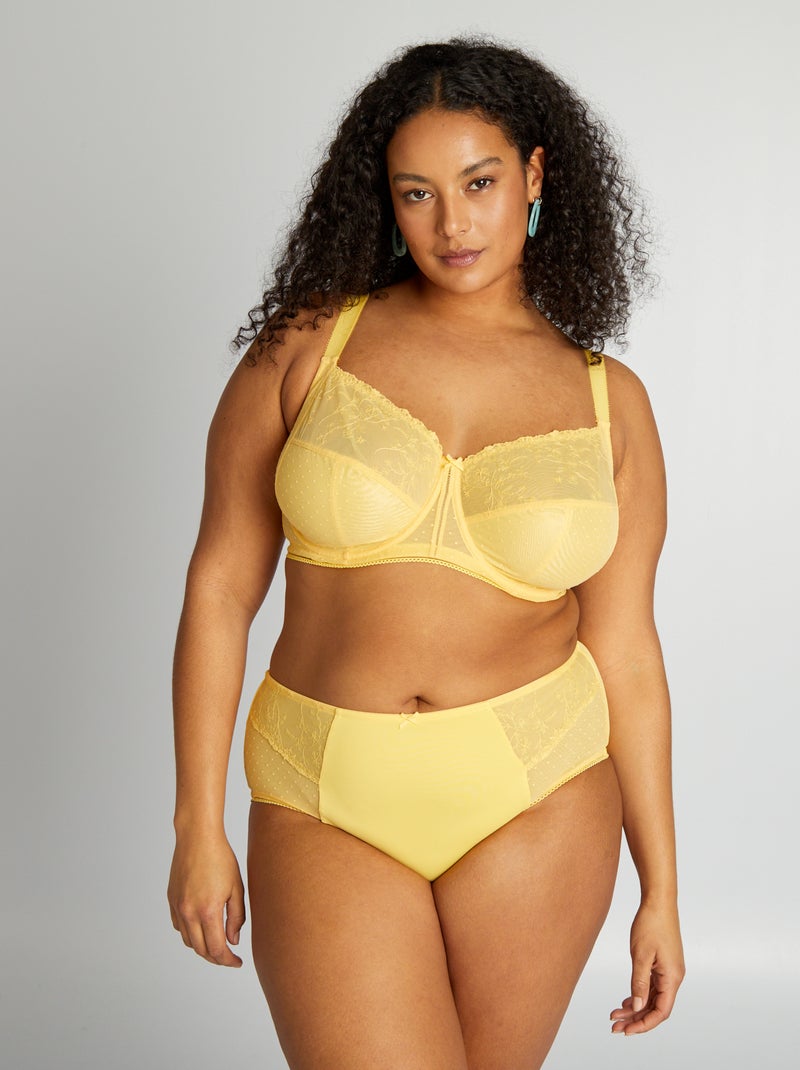 Culotte en microfibre avec détails en tulle Jaune - Kiabi