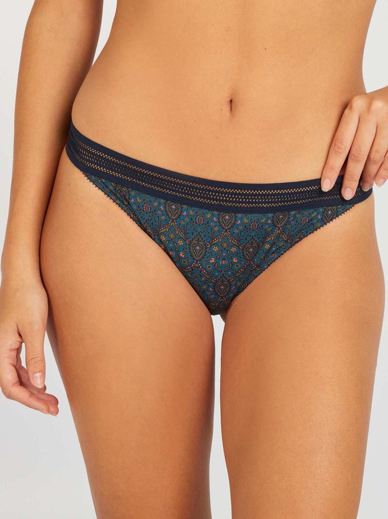 Culotte en microfibre et dentelle Bleu - Kiabi
