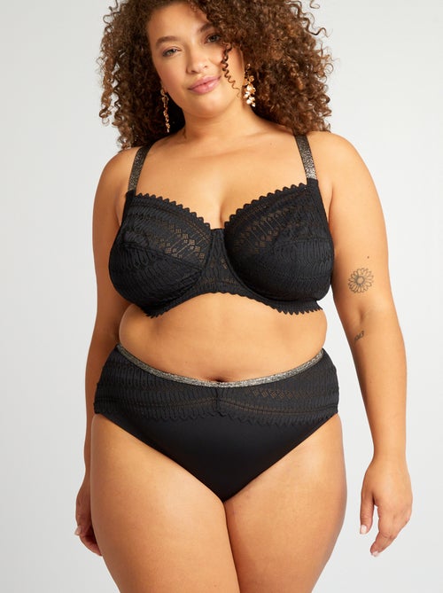 Culotte en microfibre et dentelle - Kiabi