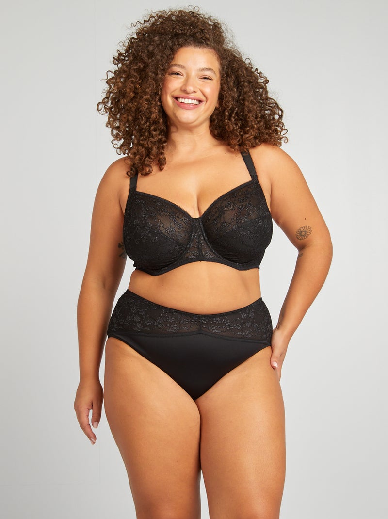 Culotte en microfibre et dentelle pailletée noir - Kiabi