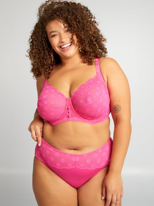Culotte en microfibre et dentelle - Kiabi