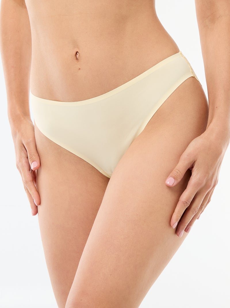 Culotte en microfibre et en dentelle Jaune - Kiabi