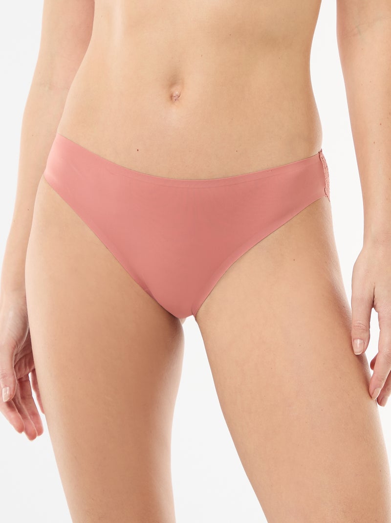 Culotte en microfibre et en dentelle Rose - Kiabi