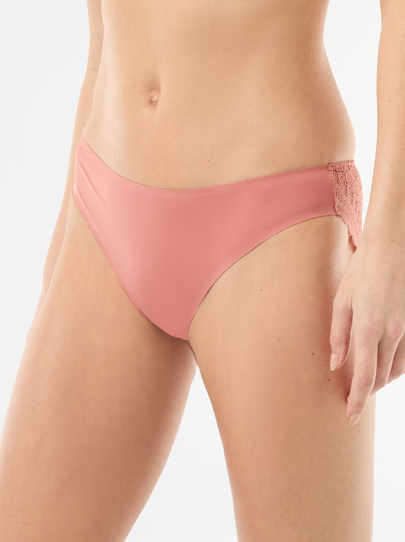Culotte en microfibre et en dentelle Rose - Kiabi