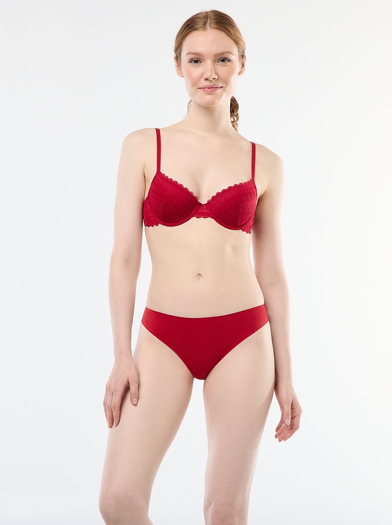 Culotte en microfibre et en dentelle Rouge - Kiabi