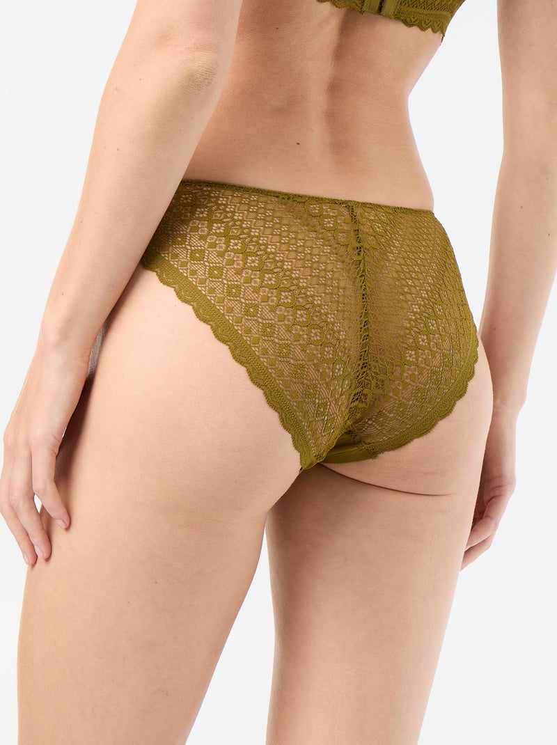 Culotte en microfibre et en dentelle Vert - Kiabi