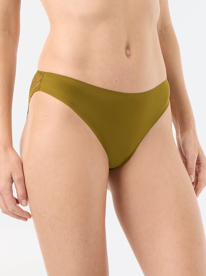 Culotte en microfibre et en dentelle Vert - Kiabi