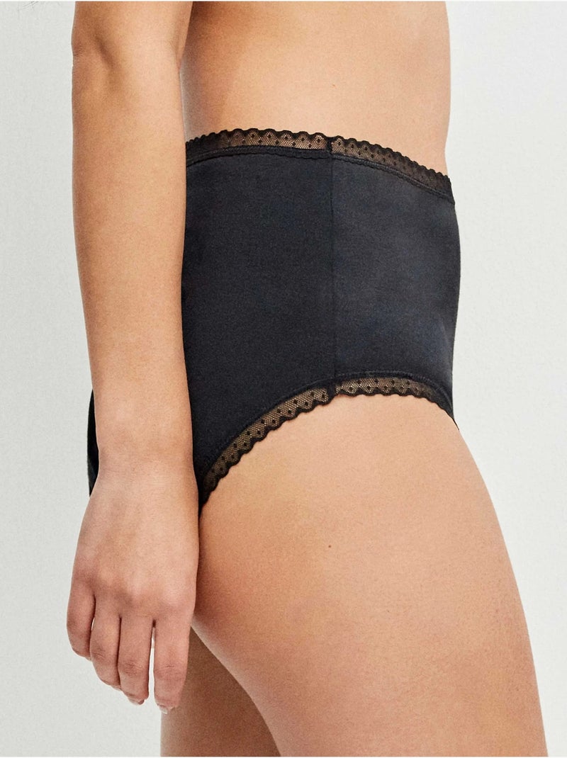 Culotte haute avec galon de plumetis Noir - Kiabi