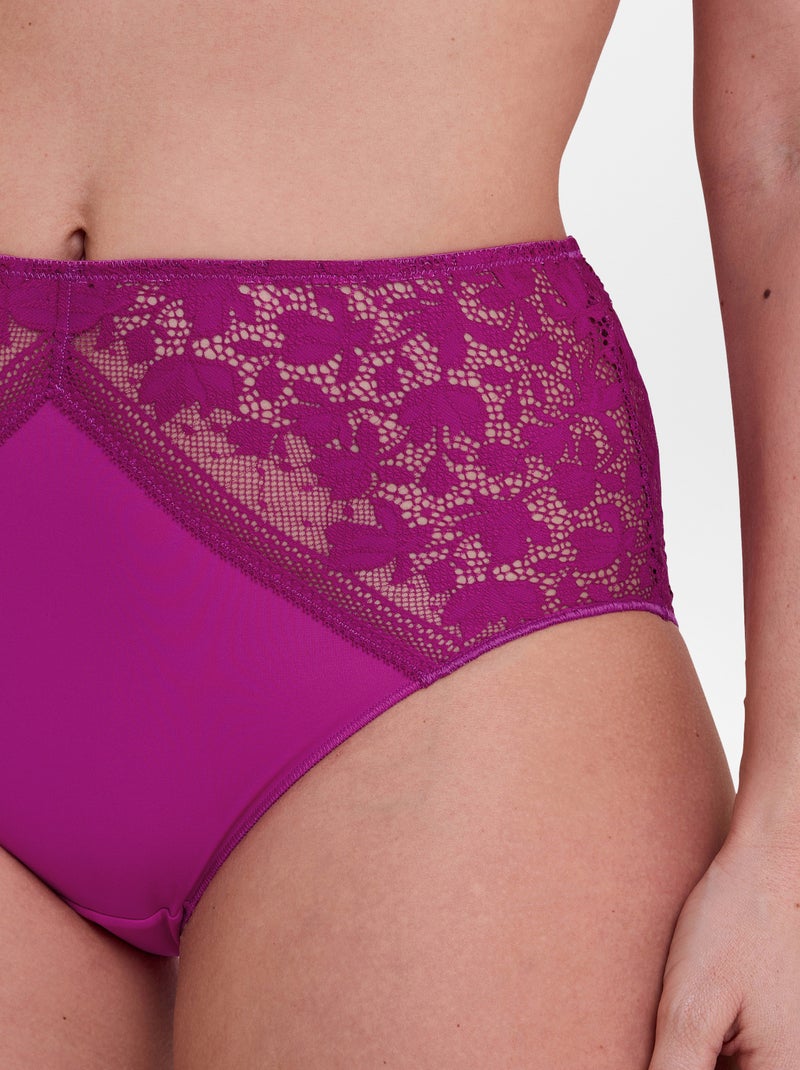Culotte haute en dentelle et microfibre 'Sans complexe' Rose - Kiabi