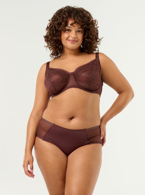 Culotte haute en microfibre avec dentelle - Kiabi