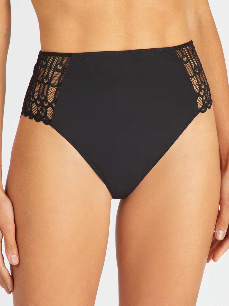 Culotte haute micro et dentelle noir - Kiabi