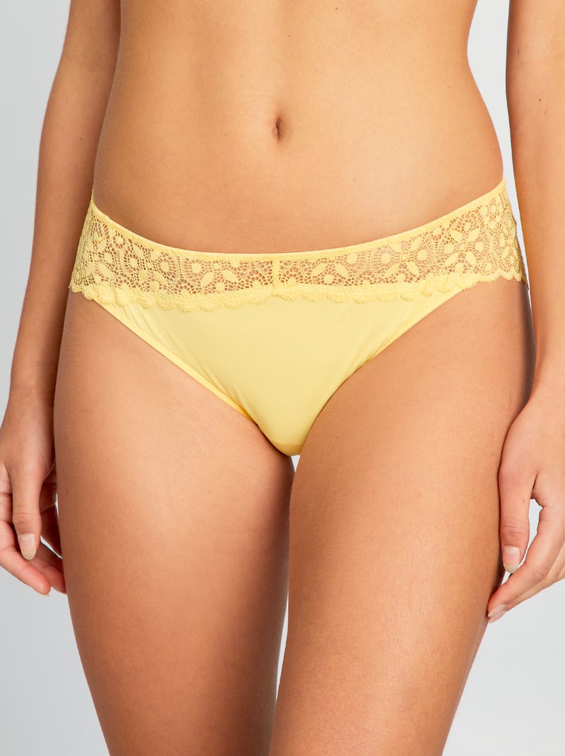 Culotte micro et dentelle Jaune - Kiabi